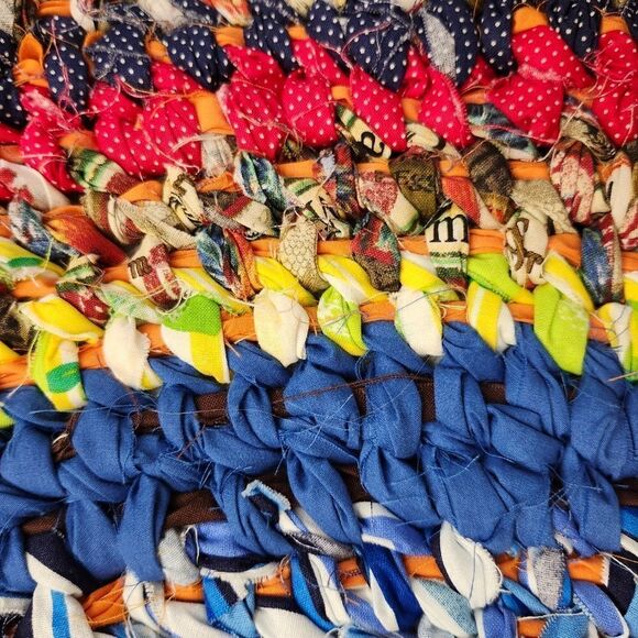 Vintage Boho  colorful round crochet grandma cottage core rug 38" - Picture 5 of 7